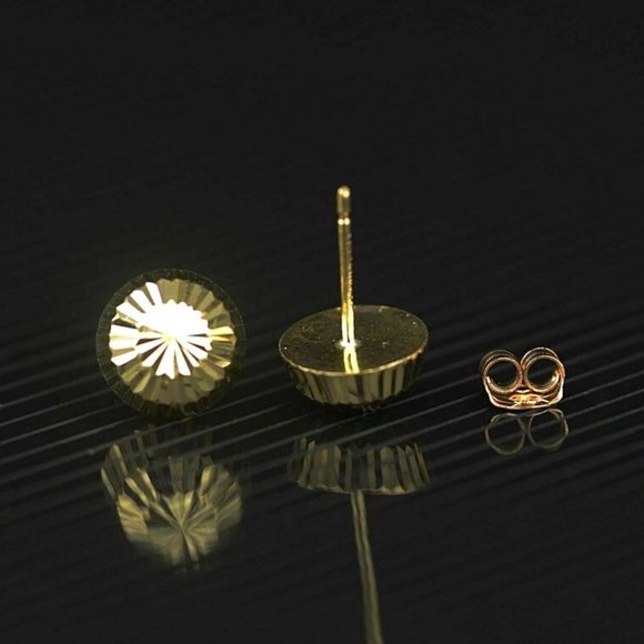 Solid 14k Yellow Gold Half Diamond Cut Ball Stud Push Back Butterfly Earrings - Picture 5 of 6